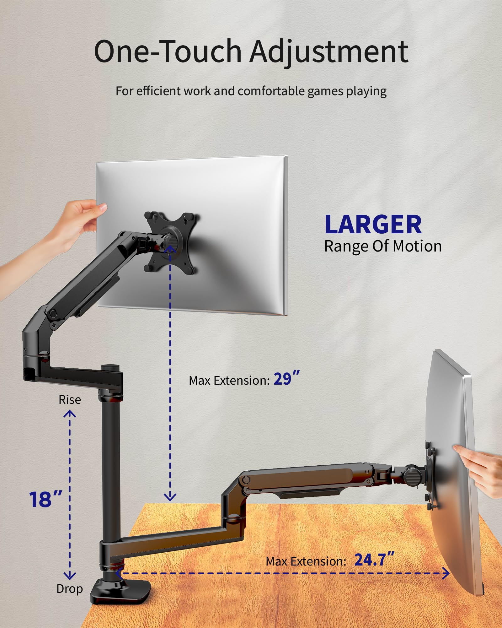 Monitor Arm Desk Mount, Fully Adjustable Computer Monitor Arm with VESA Mount, Fits 13-40" Flat/Curved Screen Within 25 lbs