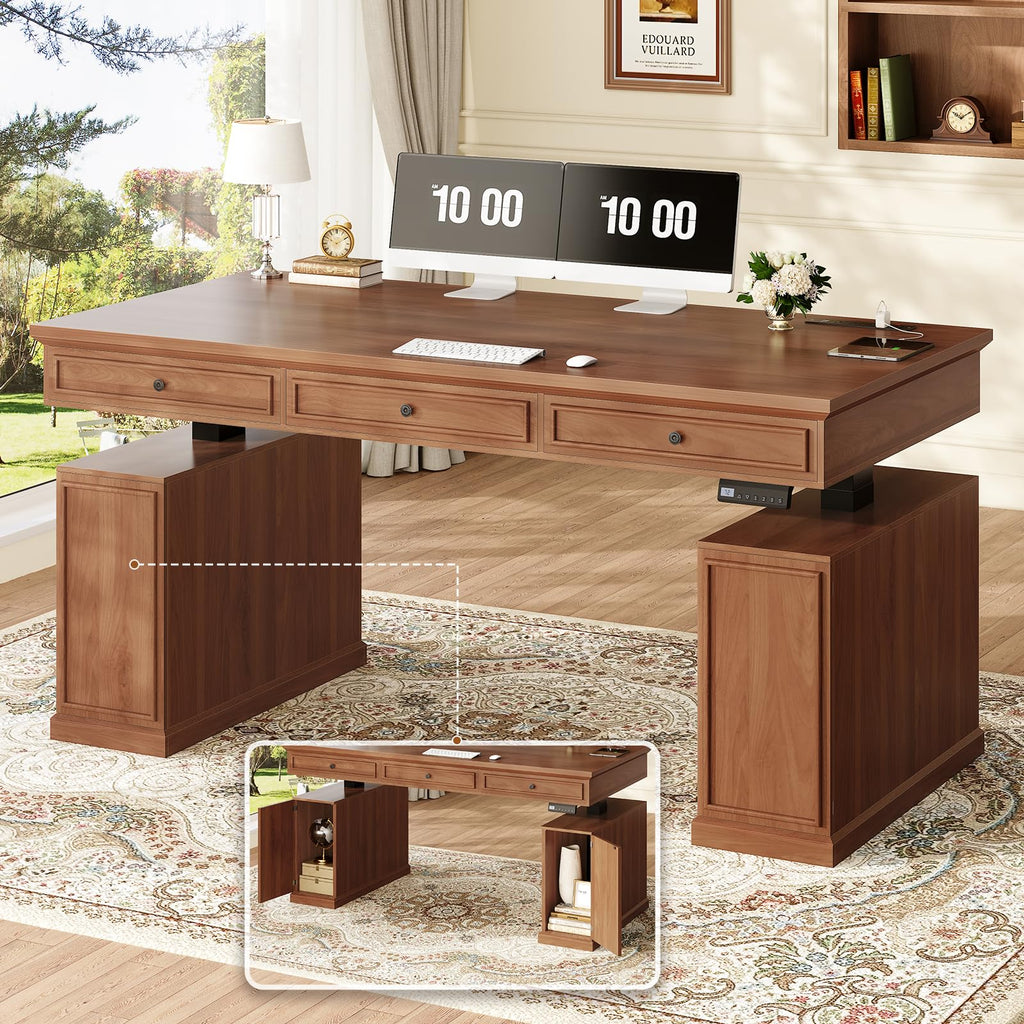 SEDETA Farmhouse Electric Standing Desk with 3 Drawers