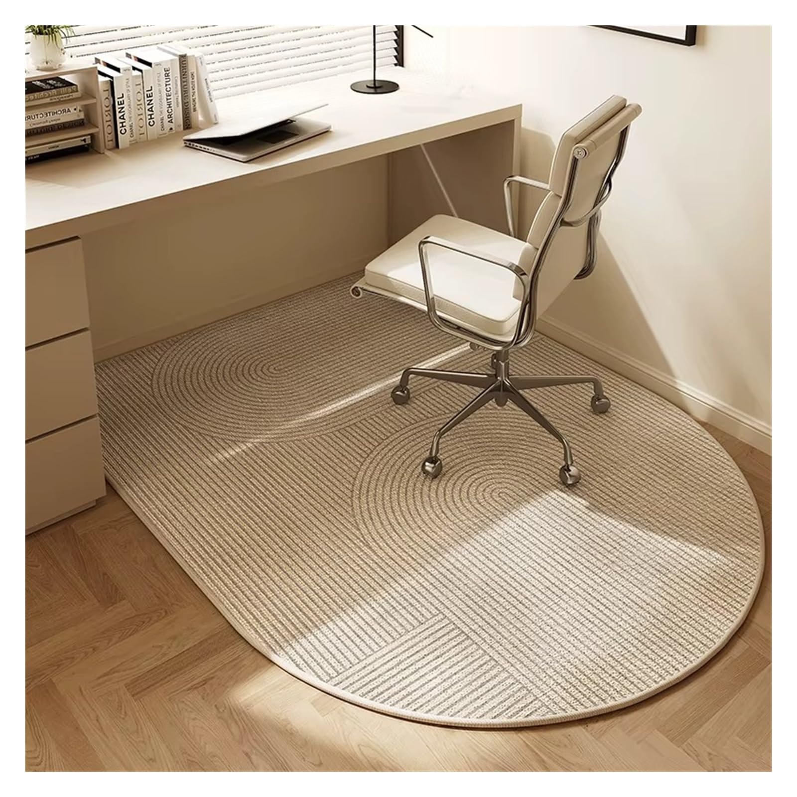 Non-Slip Beige Striped Office Chair Floor Mat Rug