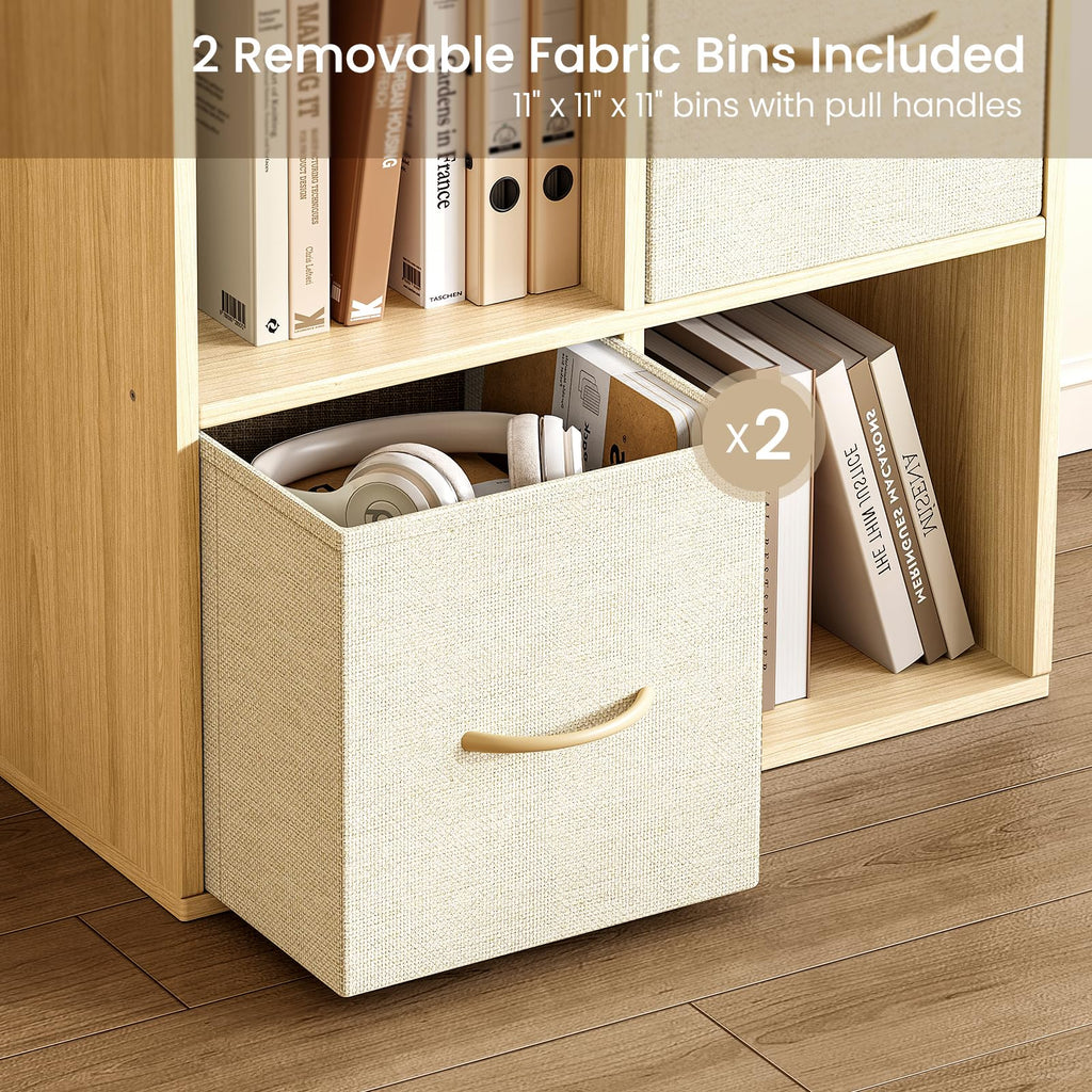 EXPERLAM Cube Storage Organizer - Solid Wood Bookshelf with Storage Bins, Cube Shelf with Removable Back Panels, Vertical or Horizontal Bookcase, Open Book Shelf for Bedroom, Living Room, Office