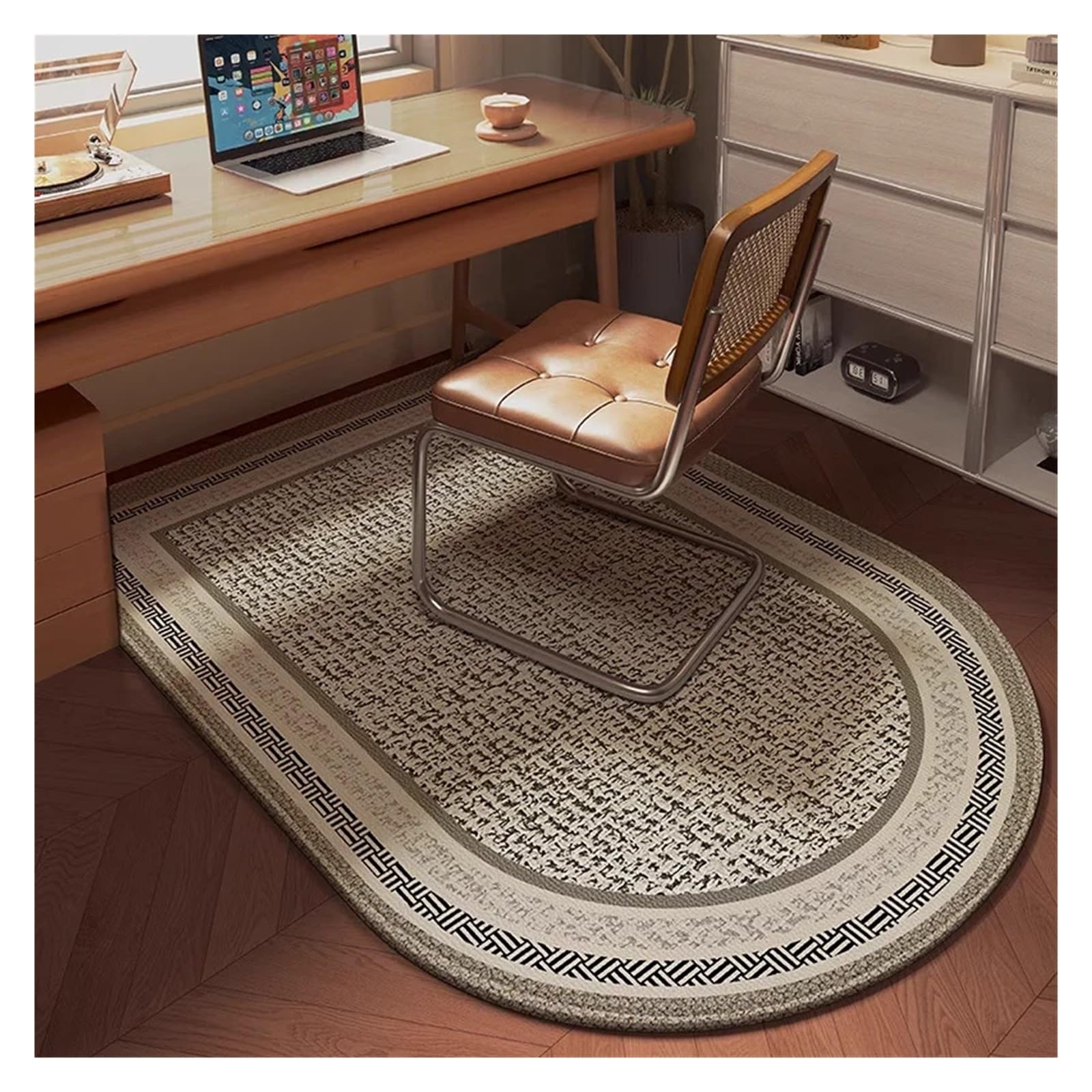 Chair Floor Mat Study Bedroom Non-Slip Home Carpet Beige Striped Rug Living Room Swivel Chairs Area Rugs for Hardwood Floor、Tile Floor