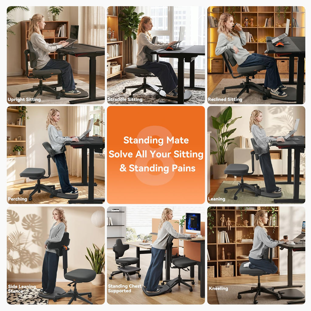 Newtral Standing Desk Chair, 6-in-1 Ergonomic Standing Mate Chair, Adjustable Sit Stand Lean Perch Saddle Stool with Flip Backrest, Dynamic Posture Support & Built-in Anti-Fatigue Design, MT-M-DG