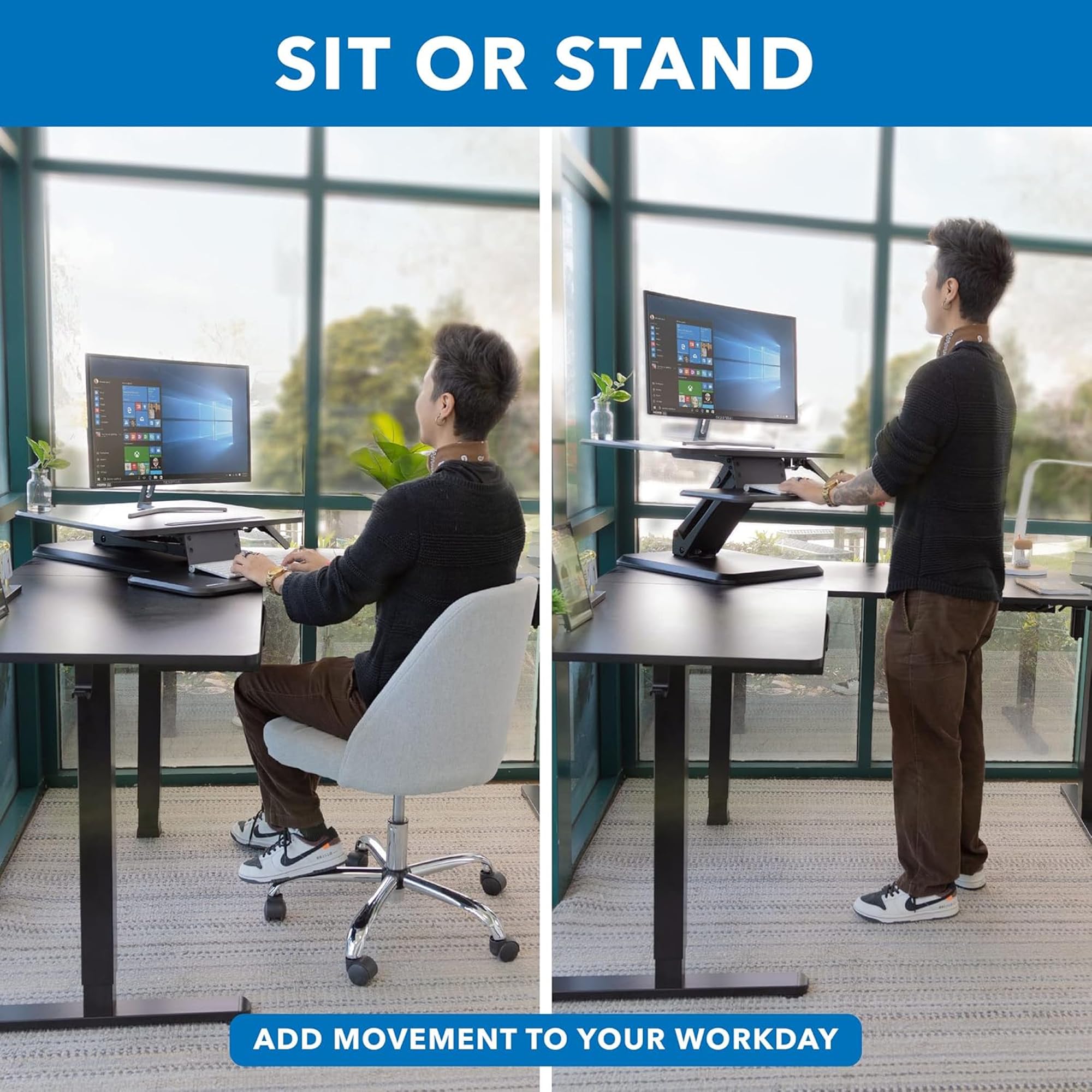Mount-It! Standing Desk Converter - Height Adjustable Stand Up Desk with Gas Spring Riser -