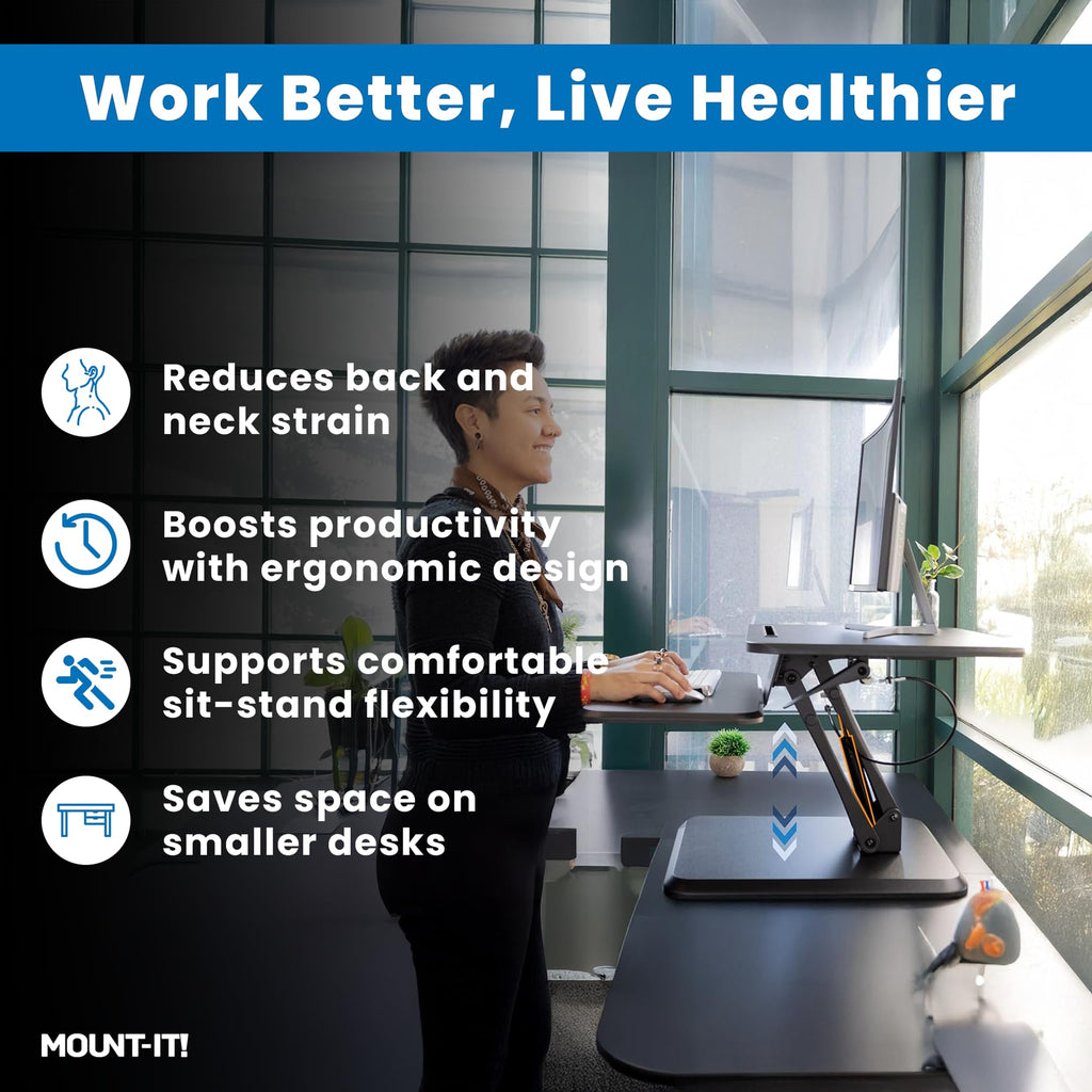 Mount-It! Standing Desk Converter - Height Adjustable Stand Up Desk with Gas Spring Riser -