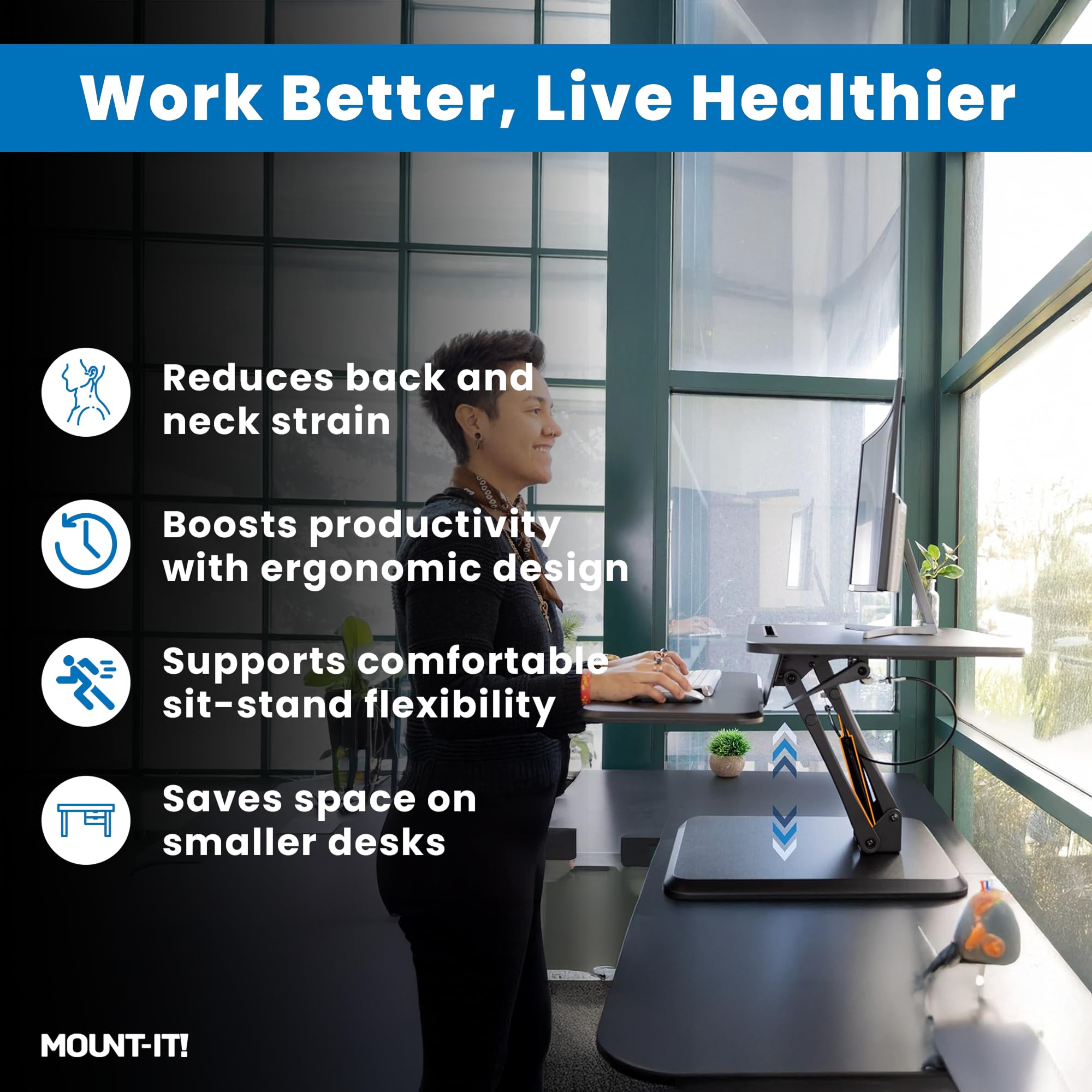 Mount-It! Standing Desk Converter - Height Adjustable Stand Up Desk with Gas Spring Riser -