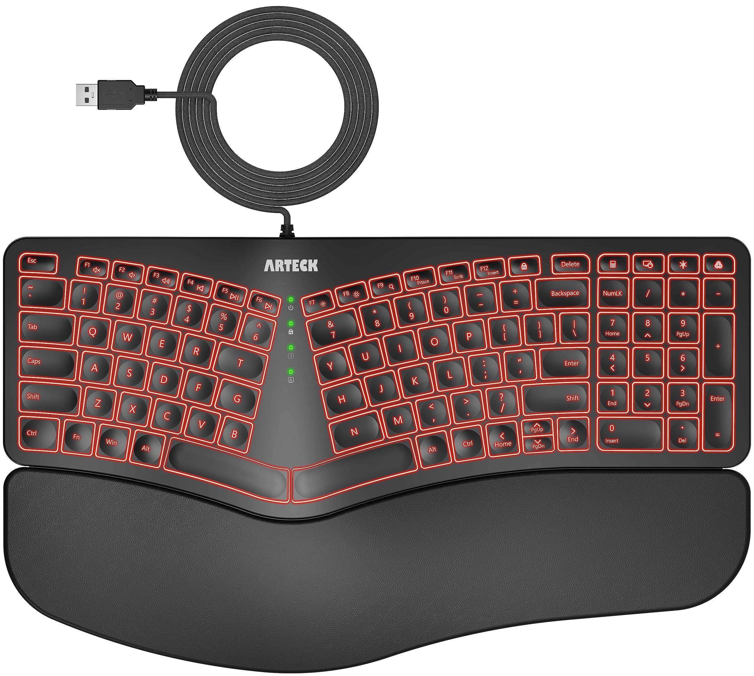 Arteck Split Ergonomic Keyboard with Palm Rest, USB Wired Backlit Keyboard